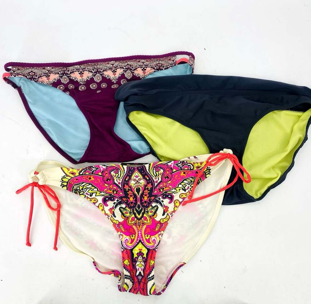 Athleta Swim Bottoms Lot of 3 Womens Large Bikini Paisley Floral Solid Tie Side